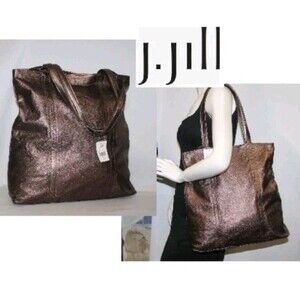 NEW J Jill Metallic Copper Bronze Soft Slouch Leather Shopper Tote Bag Purse